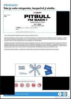 4× Vstupenka – Pitbull Praha 26. 7. 2026 (Letiště Letňany)