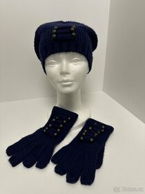 Fialový set pletené čepice + rukavice