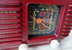 Starožitné rádio Tesla Talisman 308U, červená skříňka, 1953