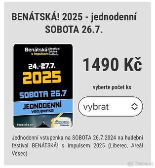2x vstupenka na Benátskou noc sobota 26/7