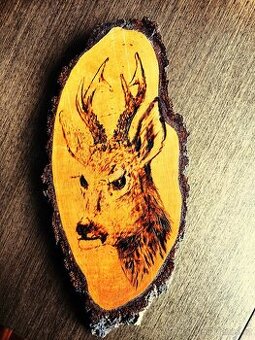 obraz myslivecký vypalovaný  41x19x3 cm