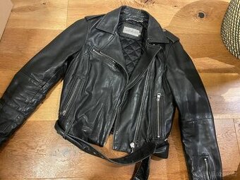 Calvin Klein Jeans – černá KOŽENÁ biker bunda z jehněčí kůže