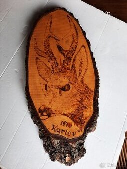 obraz myslivecký vypalovaný 45x21x3 cm