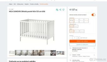 IKEA SUNDVIK Dětská postel bílá 60x120, použité, dobrý stav