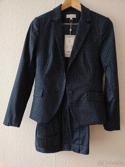 2) kostým dámský modrý s tečkami NOVÝ