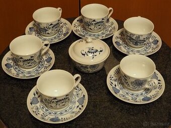 Sada 6 ks šálek s podšálkem + cukřenka, dekor CIBULÁK