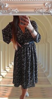 Shein květinové midi šaty s dlouhými rukávy