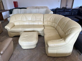 130 Kožená rozkládací rohová sedací souprava sedačka + tabu