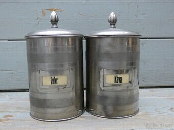 Staré plechové kuchyňské dózy - cukr a káva.