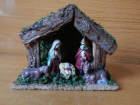 vánoční dekorace, malý dřevěný betlém - 1