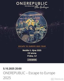 ONEREPUBLIC, VIP KLUBOVÉ PATRO 5.10.2025 O2 ARENA