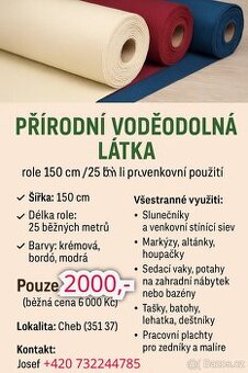 Přírodní odolná látka role 150cm/ 25 bm
