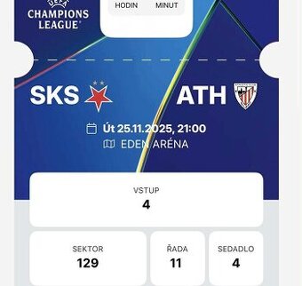 Slavia vs. Athletic Bilbao 4 lístky