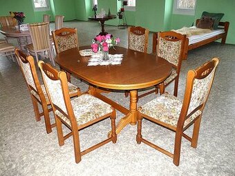 rustikální rozkládací stůl + 6 ks  židlí