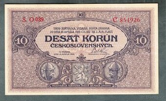 Staré bankovky 10 korun 1919 pěkný stav