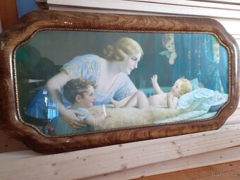 Svatý obraz s andílky  ve  velkém   rámu