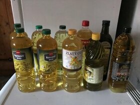 OLEJE - řepkový, olivový - celkem 9 litrů - zásoby od babičk