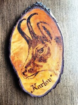 obraz myslivecký vypalovaný 38x23x2,5 cm