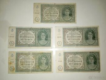 BANKOVKY 5 K, 1940, NEPERFOROVANÉ, RŮZNÉ SÉRIE