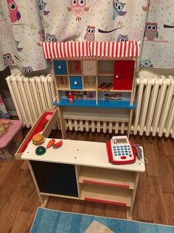 Dětská dřevěná prodejna+digitální kasa