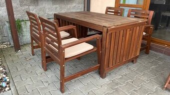Dřevěný zahradní nábytek IKEA, rozkládací stůl + 4 židle