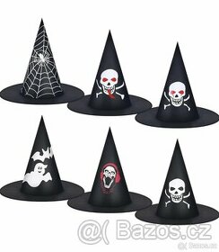Sada šesti černých čarodějnických klobouků (nové nepoužité)