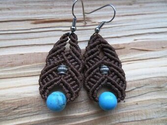 Originální náušnice micro macramé, tyrkys.