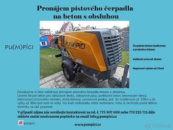 Čerpání betonu/Pronájem pístového čerpadla s obsluhou