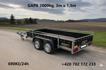 Půjčení přívěsného vozíku 2000kg, 3m x 1,5m