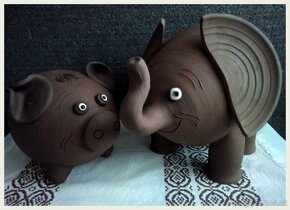 Sloník a prasátko pokladnička KERAMICKÁ 20x14x 20 cm