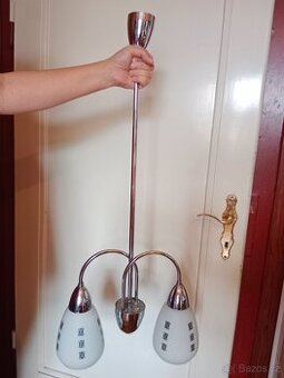 starý retro dvouramený art-decový  chromový lustr,ce