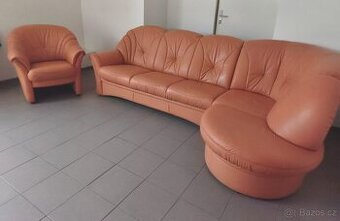 Kožená rohová sedací souprava - jak NOVÁ, TOP STAV