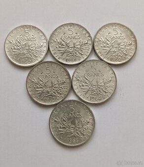 Stříbrné 5 Franky 1960,61,62,63,64,66 - Francie - 1