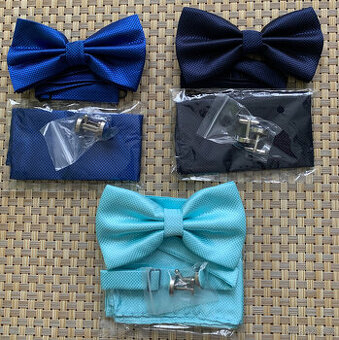 Pánský set motýlek+kapesníček, modrý odstín