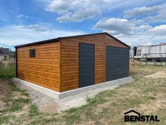 Plechová garáž PREMIUM 6x5 s boční šikmou střechou, barva dř