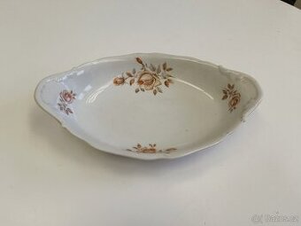 Porcelánová mísa oválná s růžovým dekorem a zlatou linkou