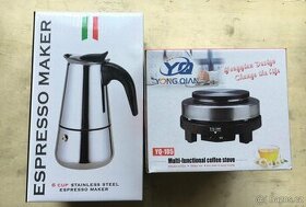 sada nerez moka konvička + mini vařič 500W