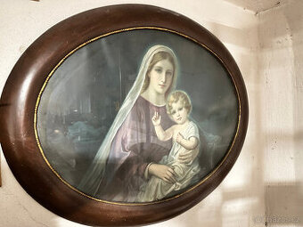 náboženský motiv Panny Marie s dítětem.