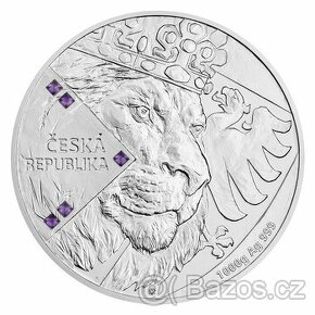 STŘÍBRNÁ 1 KG MINCE ČESKÝ LEV S AMETYSTY B.K. 2024