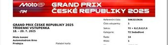 Třídenní vstupenka na Moto GP, sedadlová tribuna T2