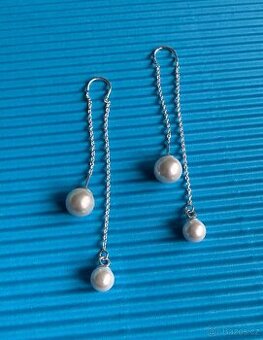 Stříbrné (Ag) visací náušnice perličky, nové, sleva 50 %.