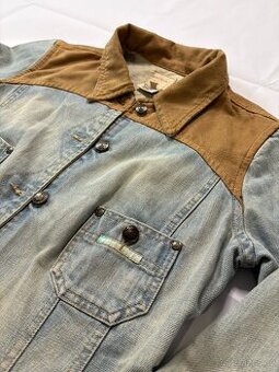 Vintage džínová bunda Biscote se semišem – vel. 3 (L)