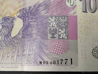 1000 KČ PŘITISK SÉRIE M 03,RADAR NEBO VÝMĚNÍM ZA R 02