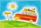 Prodám obraz dětský motiv s rámem - Autobus - reprodukce