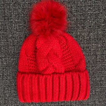 Nová dámská dívčí červená vlněná čepice H&M s bambulí vel. 5