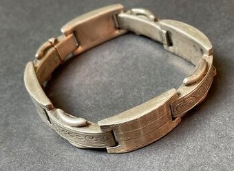 starý článkový gravírovaný náramek/ stříbro.