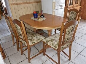 Stůl jídelní oválný, rozkládací a 4 židle