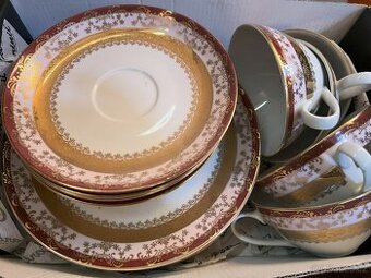 Jídelní servis zlato-fialový porcelán HC Chodov