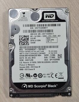 2,5" HDD 320GB Western Digital, 7200ot, SATAII WD3200BEKT