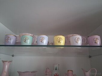 Vintage 6x štamrdle Brusel, porcelánka JSK Skružná